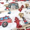 Vidám tűzoltók fehér alapon pamut perkál 150 cm széles (13411-2)