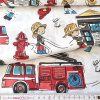 Vidám tűzoltók fehér alapon pamut perkál 150 cm széles (13411-2)