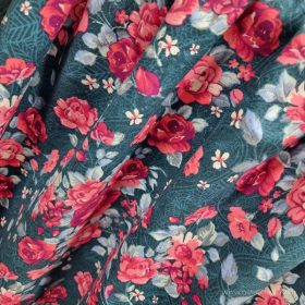Türkizzöld alapon pink rózsa mintás prémium flanel 
