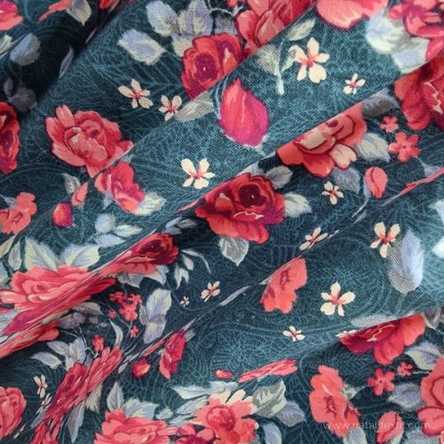 Türkizzöld alapon pink rózsa mintás prémium flanel 