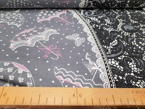 Szürke esernyők, bordűrös pamutvászon (half panama) 150 cm széles