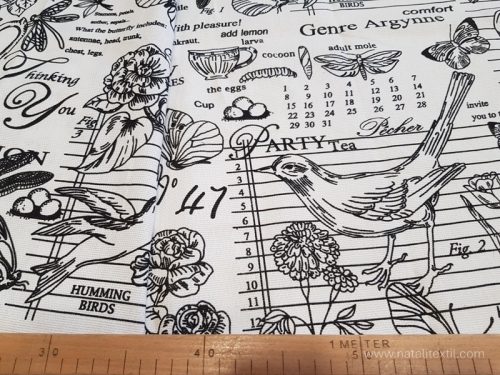 Flóra és Fauna pamutvászon (half panama) fehér alapon fekete minta