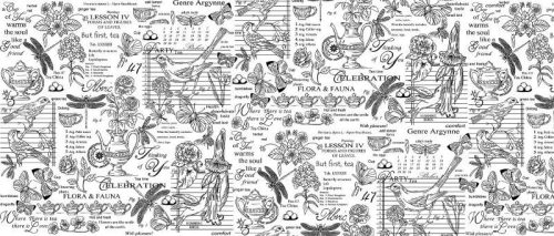 Flóra és Fauna pamutvászon (half panama) fehér alapon fekete minta