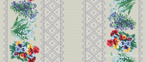 Hímzett virágok minta, pamutvászon (half panama) 150 cm széles