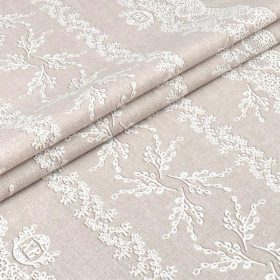   Világos bézs, csipke mintás vastag pamutvászon 50 cm széles