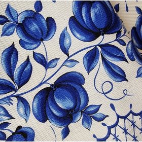 Waffle fabric with blue flowers, 50 cm wide.