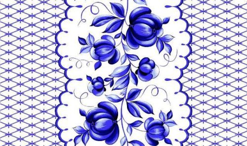 Waffle fabric with blue flowers, 50 cm wide.