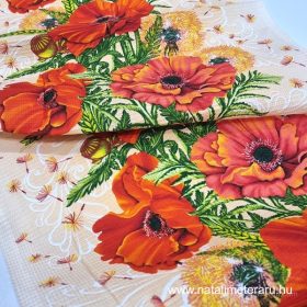 Waffle fabric with a poppy pattern, 50 cm wide.