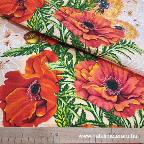 Waffle fabric with a poppy pattern, 50 cm wide.