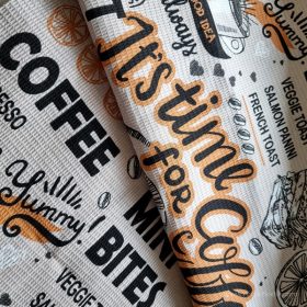 “Coffee Time” waffle fabric, 50 cm wide.