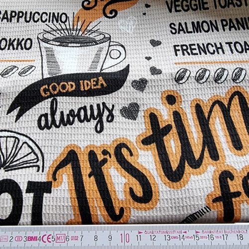 “Coffee Time” waffle fabric, 50 cm wide.