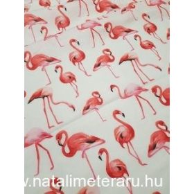   Flamingó fehér alapon designer pamut perkál-finom pamutvászon