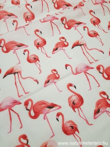 Flamingó fehér alapon designer pamut perkál-finom pamutvászon