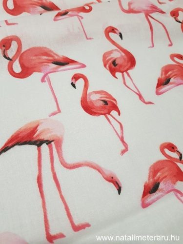 Flamingó fehér alapon designer pamut perkál-finom pamutvászon