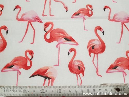Flamingó fehér alapon designer pamut perkál-finom pamutvászon