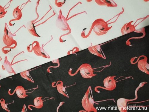 Flamingó fehér alapon designer pamut perkál-finom pamutvászon