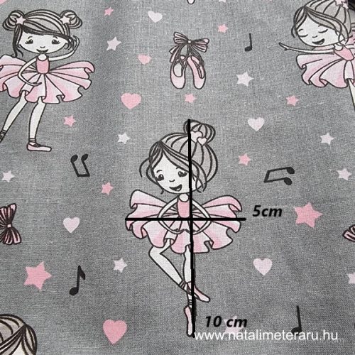 Pici balerina szürke alapon pamut perkál