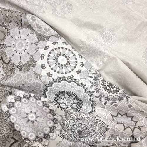 Szürke mandala mintás prémium pamutvászon 220 cm széles