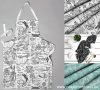 Flóra & Fauna - Fekete alapon fehér mintás vastag pamutvászon
