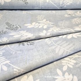 Acélszürke levél mintás 220 cm széles pamut perkál